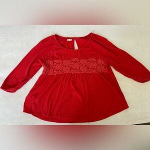 Hollister Red Lace Accent Boho Blouse Women XS